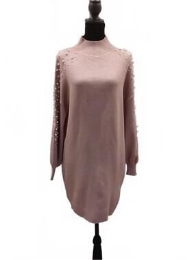 "Impressions" Sz.S, Mauve Pearl-Accent Mock Neck Sweater Dress. No Belt. So soft